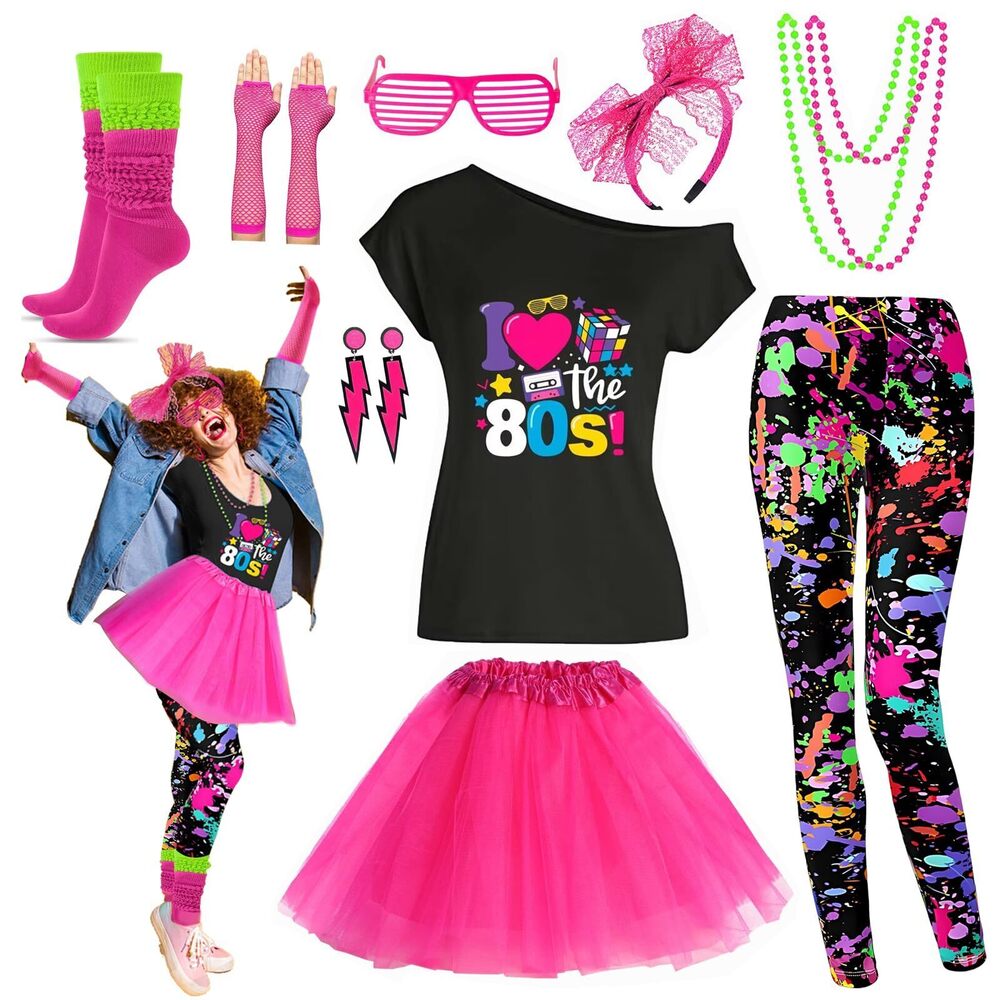 1112 80s Outfit Costume Accessoriess Set T Shirt Leggings